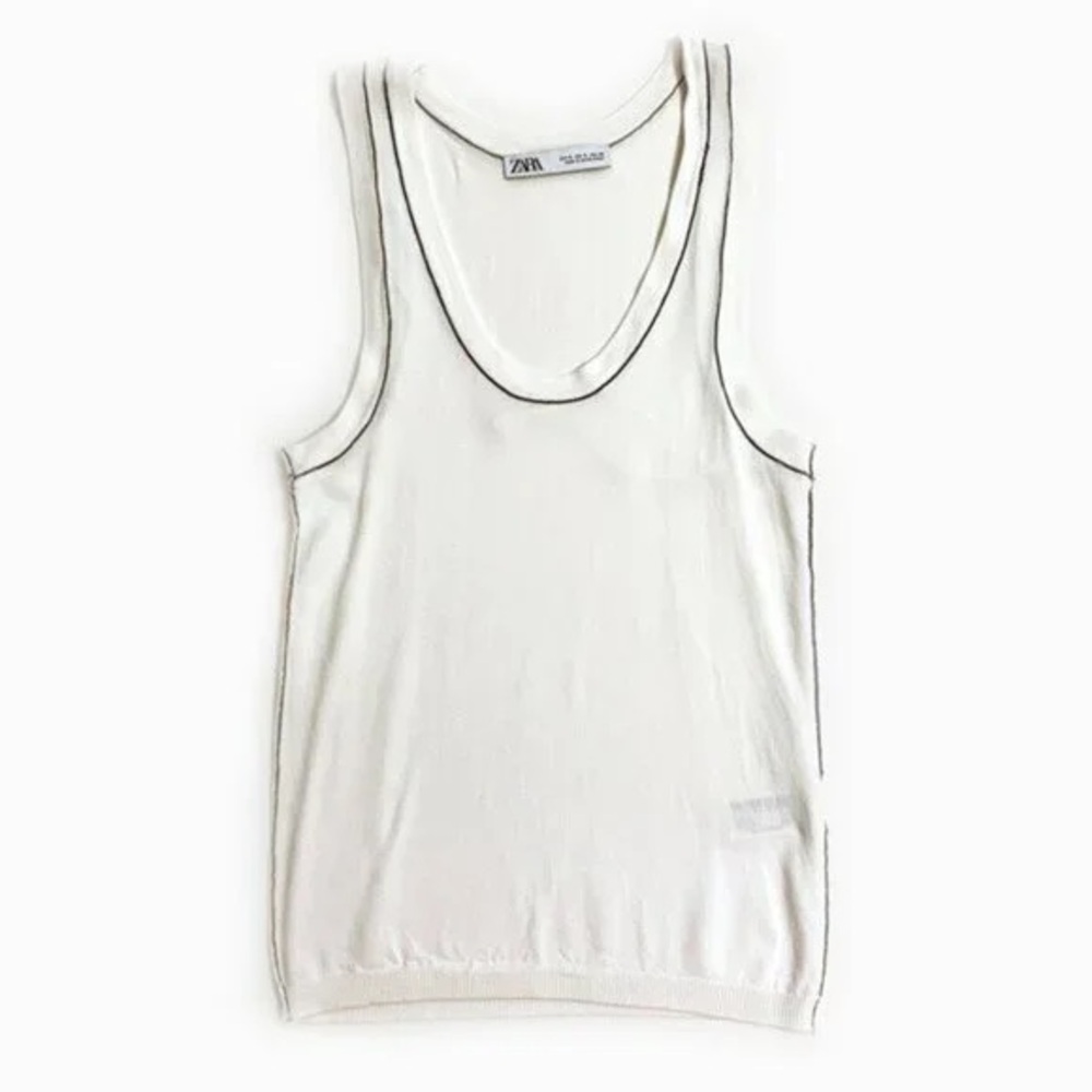 ZARA White Tank Top with Black Contrast Stitching Size Medium